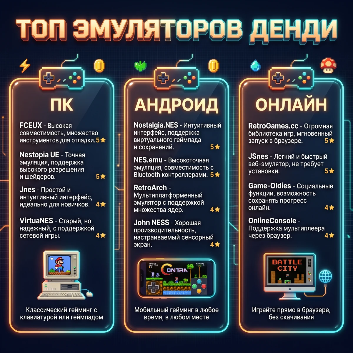 Топ эмуляторов Денди для ПК, Android и для игры онлайн в браузере